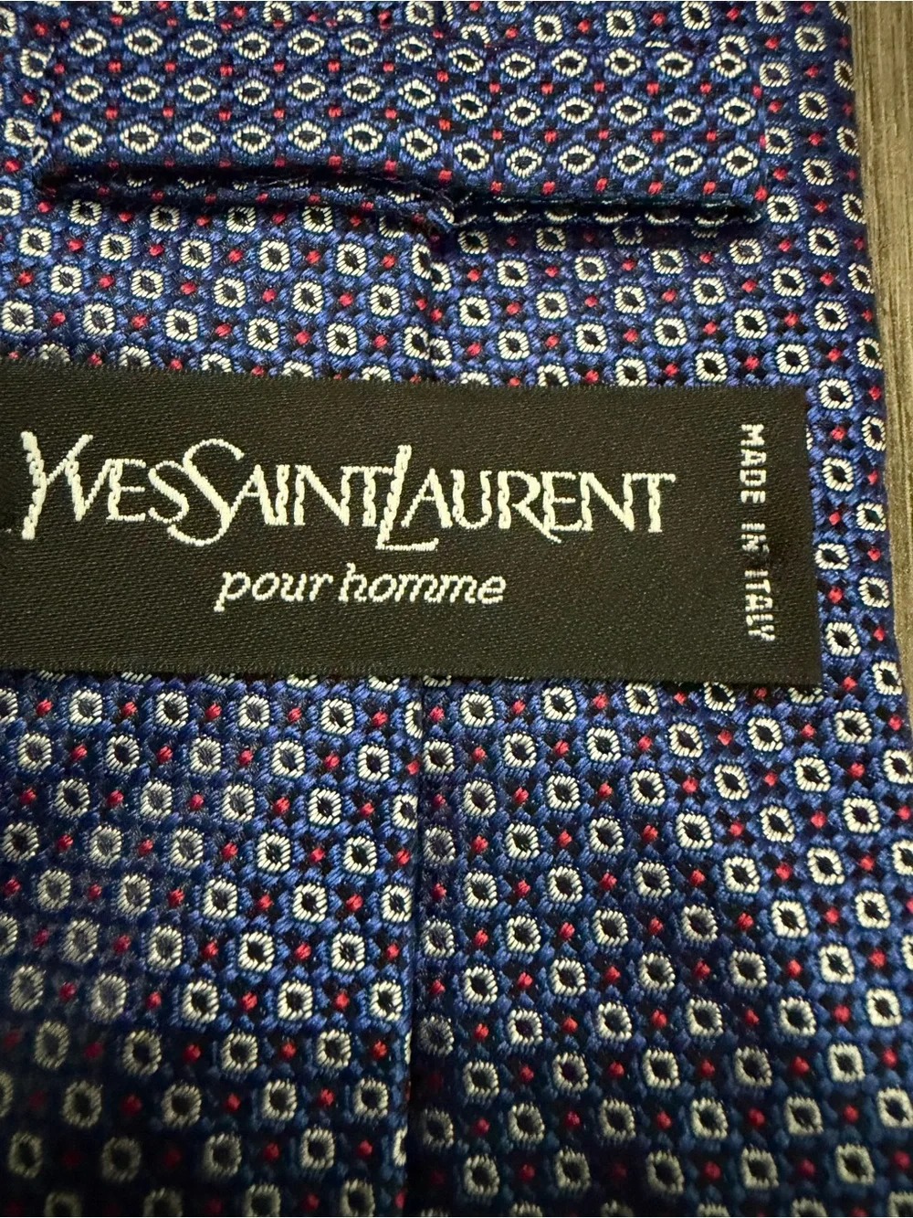 Yves Saint Laurent Navy Blue Microdot Silk Tie